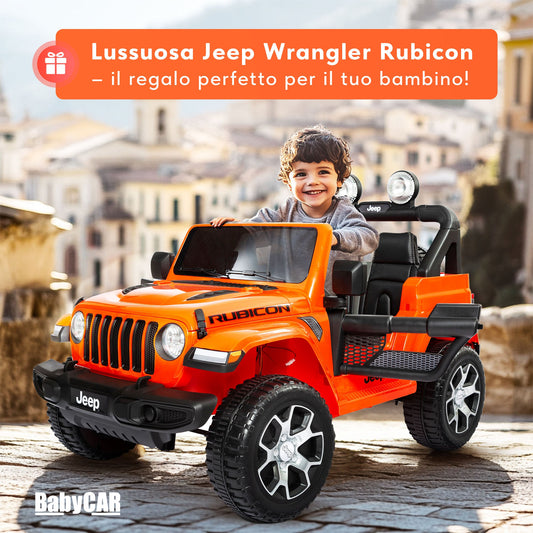 Jeep Wrangler Rubicon Elettrica per Bambini 12V 2 Posti Arancione