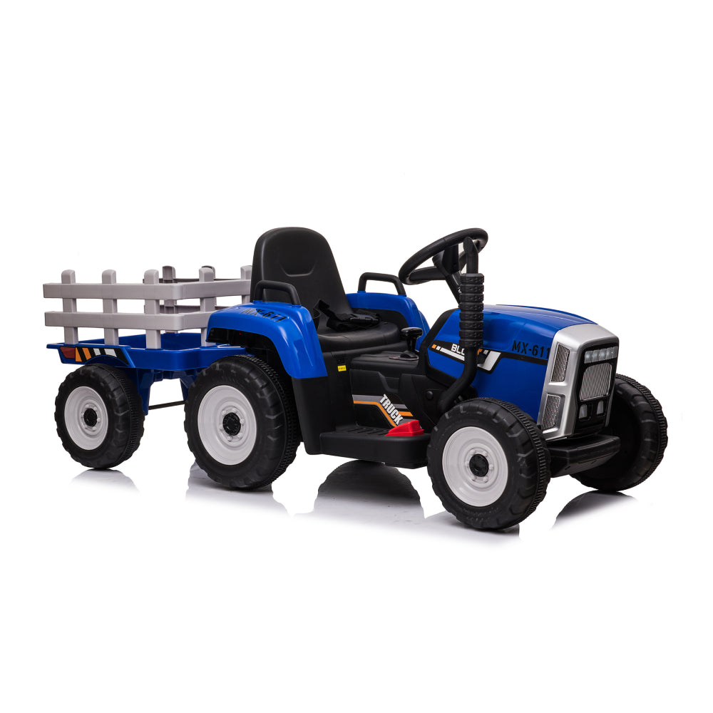 Trattore Elettrico per Bambini 12V con Rimorchio Blu