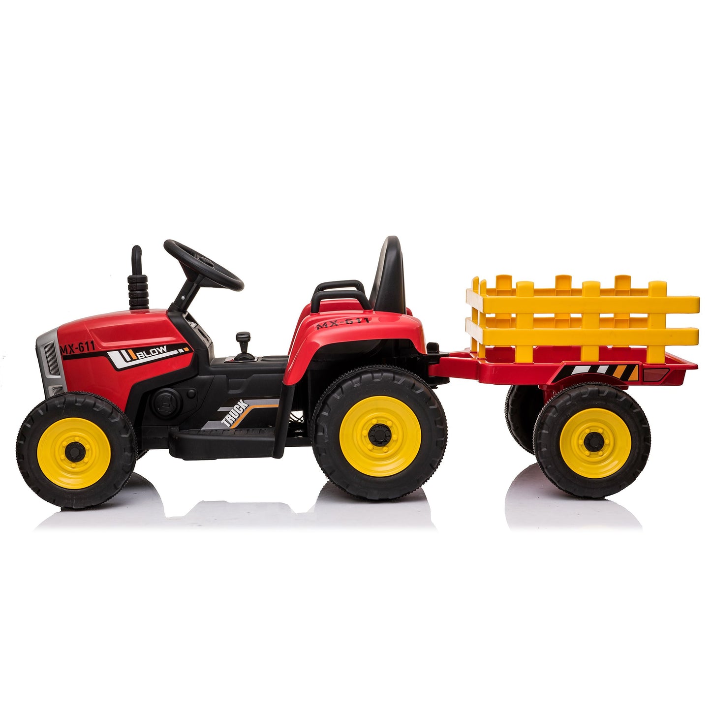 Trattore Elettrico per Bambini 12V con Rimorchio Rosso