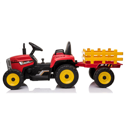 Trattore Elettrico per Bambini 12V con Rimorchio Rosso
