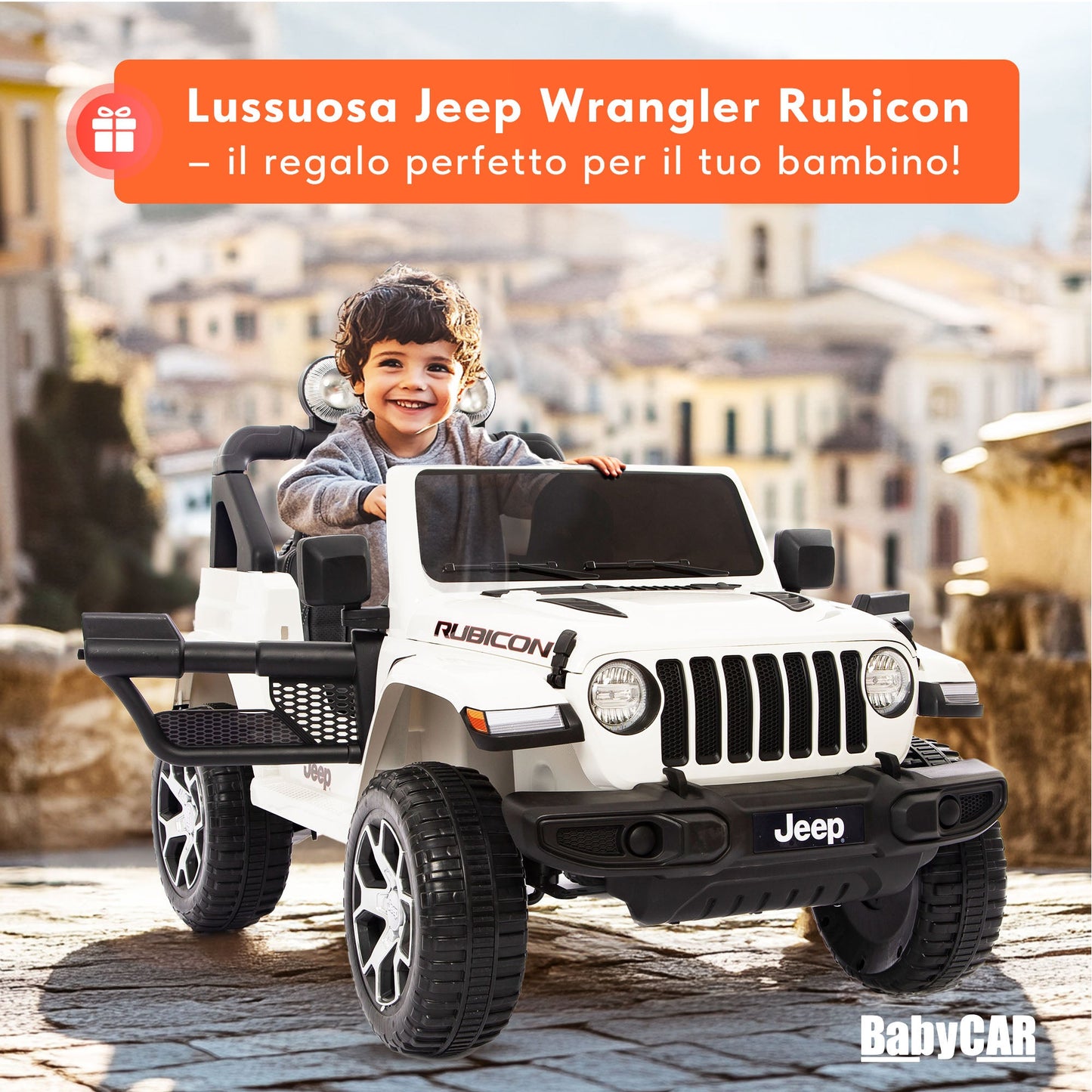 Jeep Wrangler Rubicon Elettrica per Bambini 12V 2 Posti Bianco
