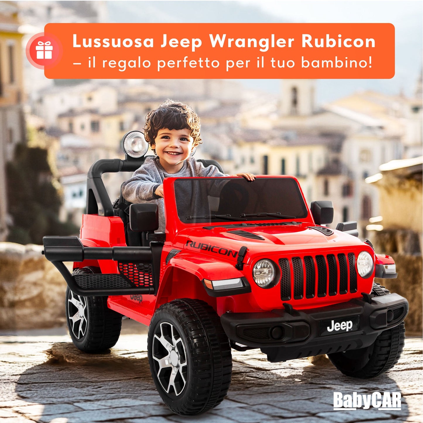 Jeep Wrangler Rubicon Elettrica per Bambini 12V 2 Posti Rosso