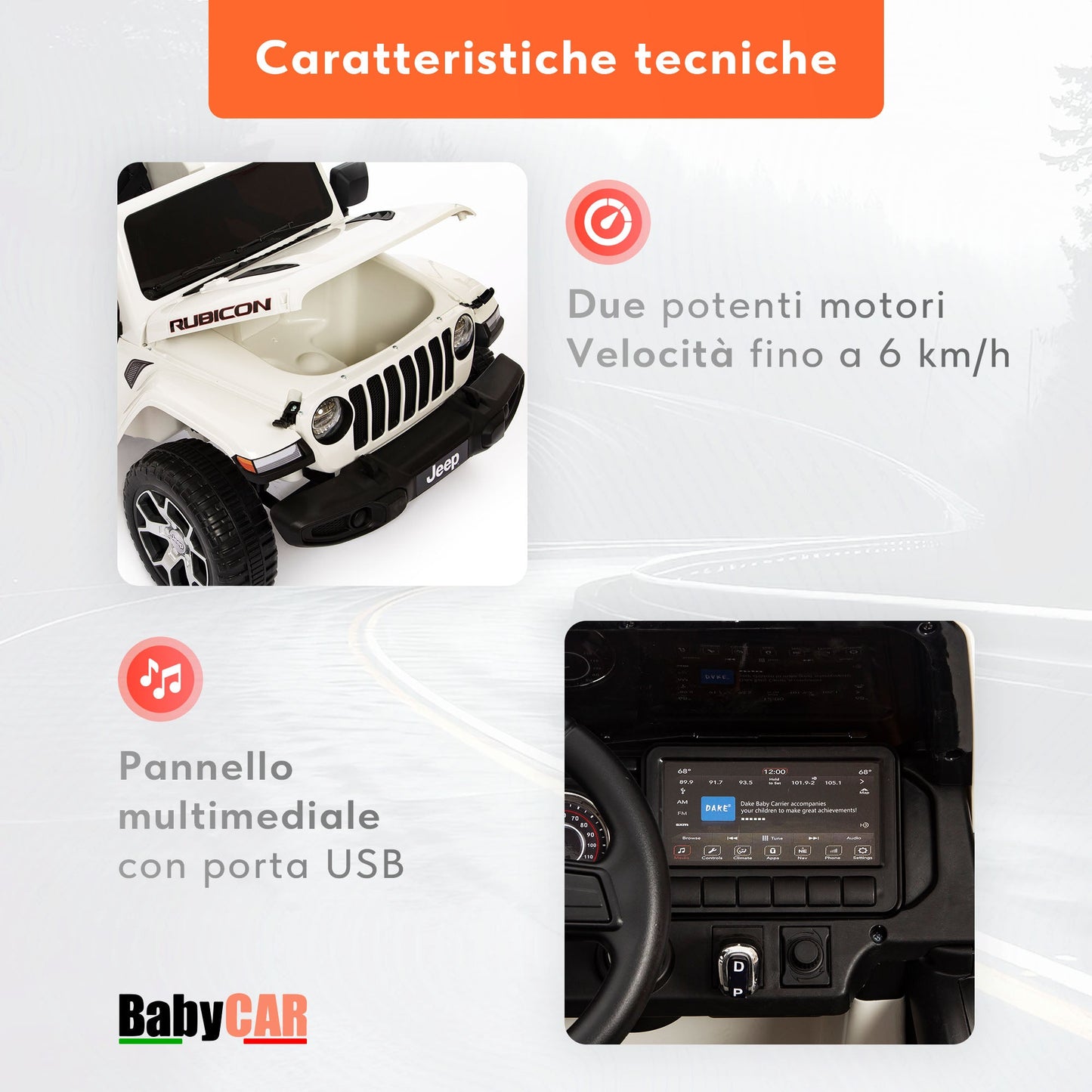 Jeep Wrangler Rubicon Elettrica per Bambini 12V 2 Posti Bianco