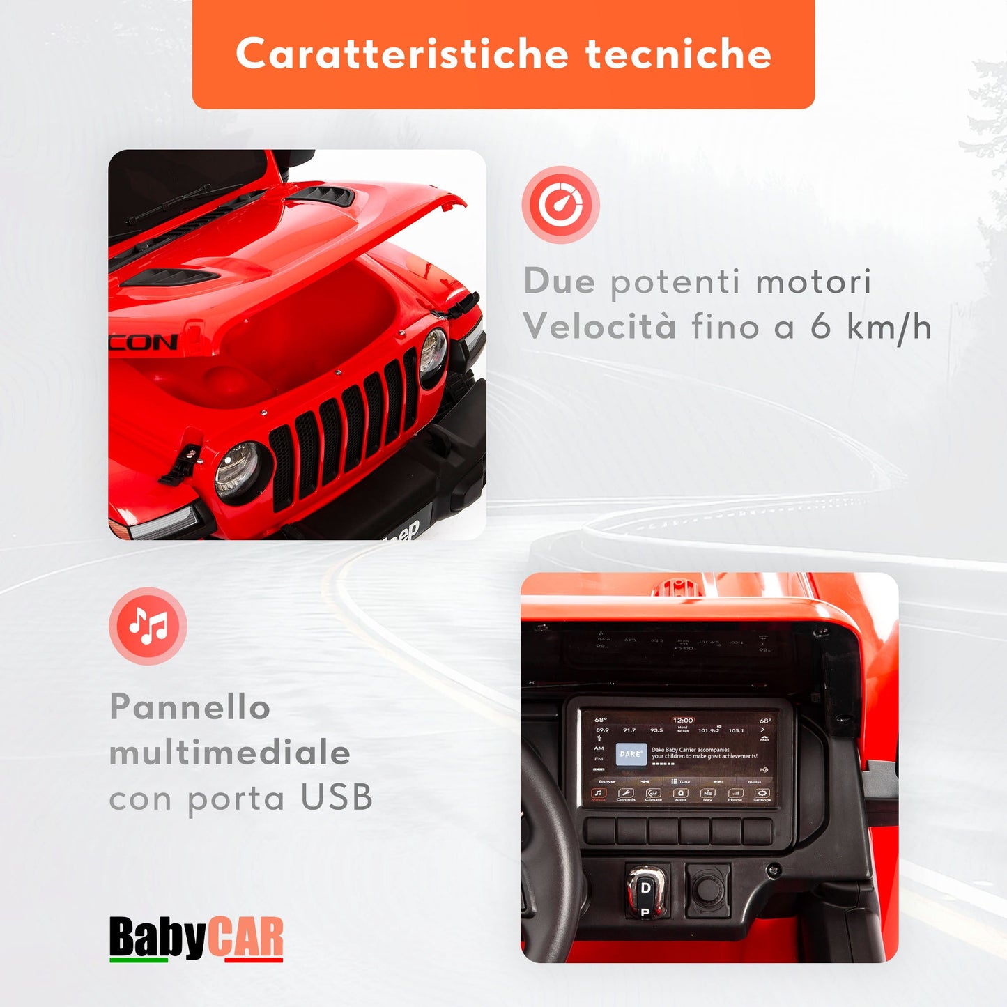 Jeep Wrangler Rubicon Elettrica per Bambini 12V 2 Posti Rosso