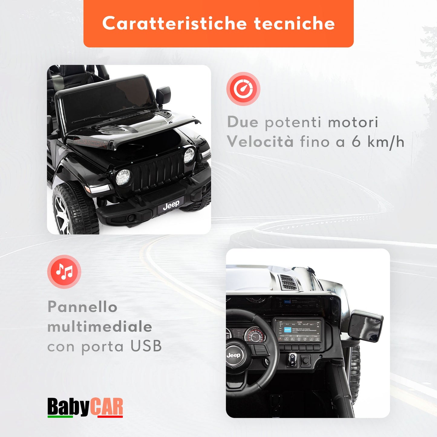Jeep Wrangler Rubicon Elettrica per Bambini 12V 2 Posti Nero