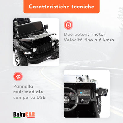 Jeep Wrangler Rubicon Elettrica per Bambini 12V 2 Posti Nero