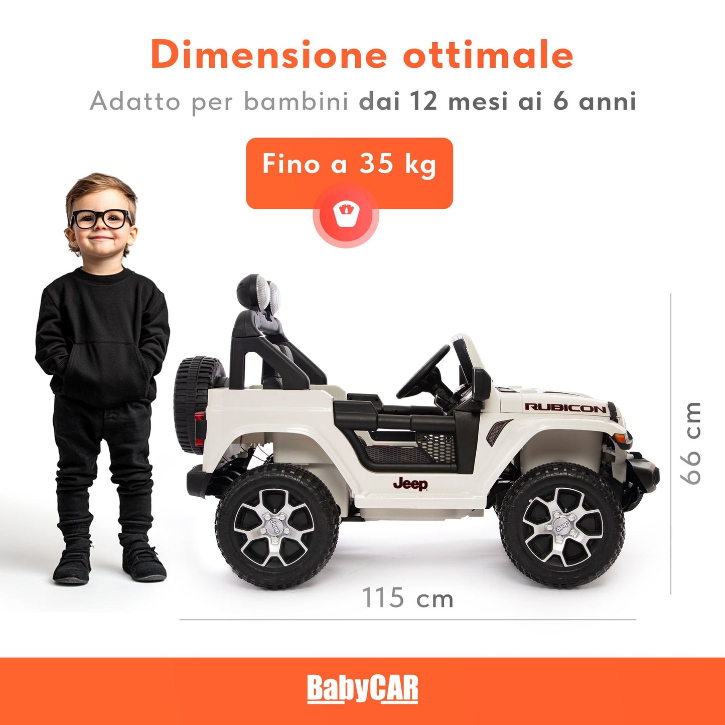 Jeep Wrangler Rubicon Elettrica per Bambini 12V 2 Posti Bianco