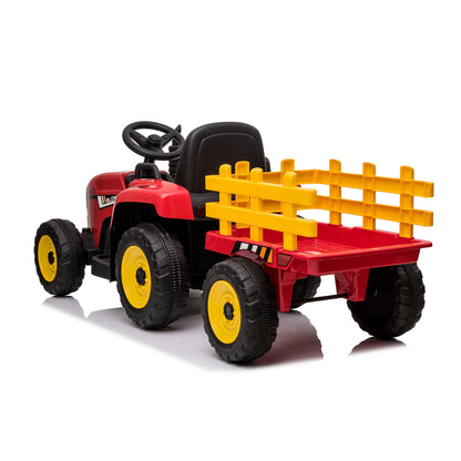 Trattore Elettrico per Bambini 12V con Rimorchio Rosso