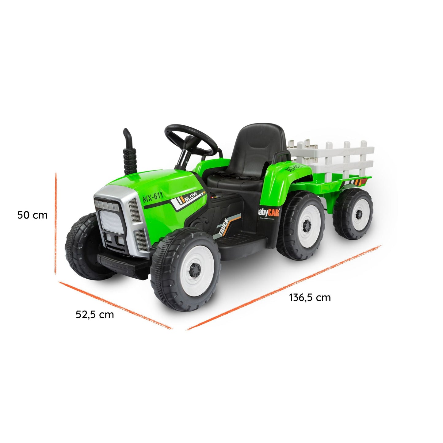 Trattore Elettrico per Bambini 12V con Rimorchio Verde