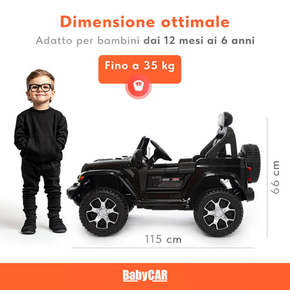 Jeep Wrangler Rubicon Elettrica per Bambini 12V 2 Posti Nero