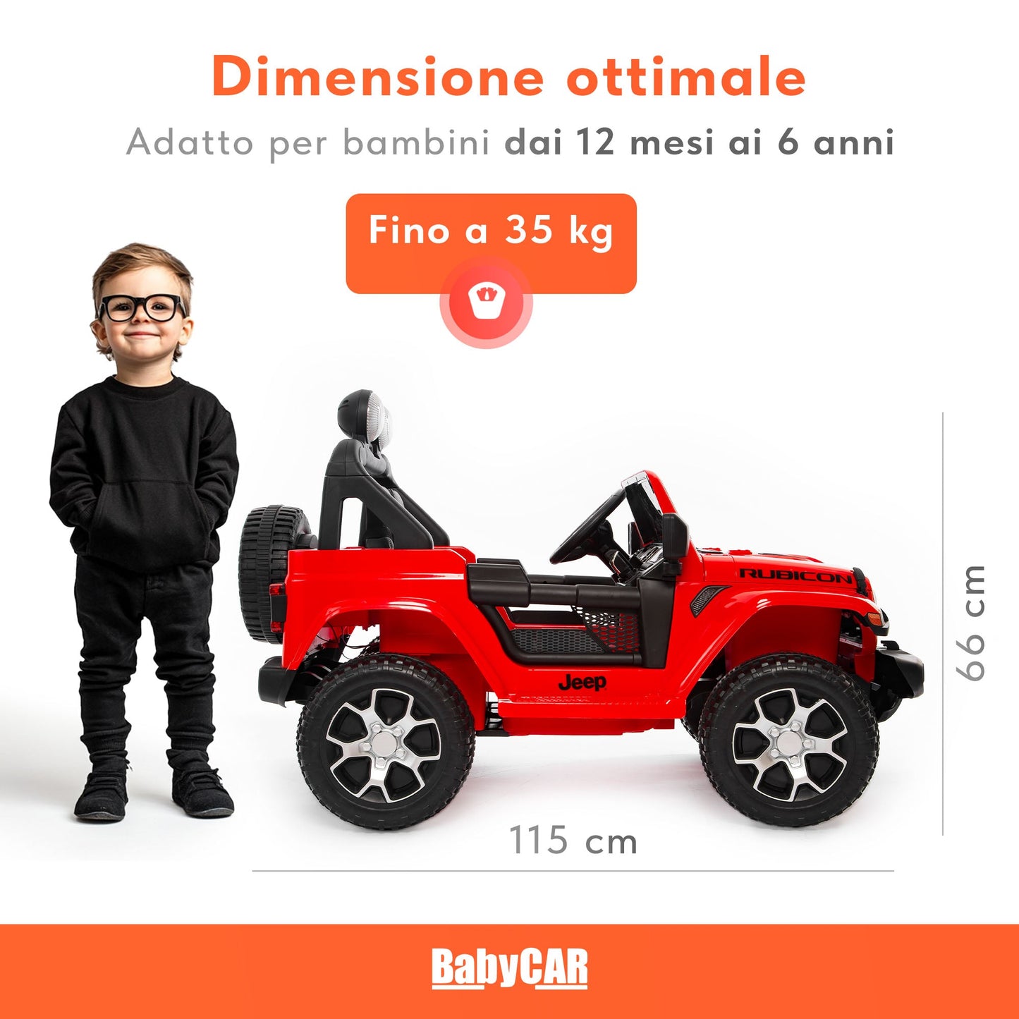 Jeep Wrangler Rubicon Elettrica per Bambini 12V 2 Posti Rosso