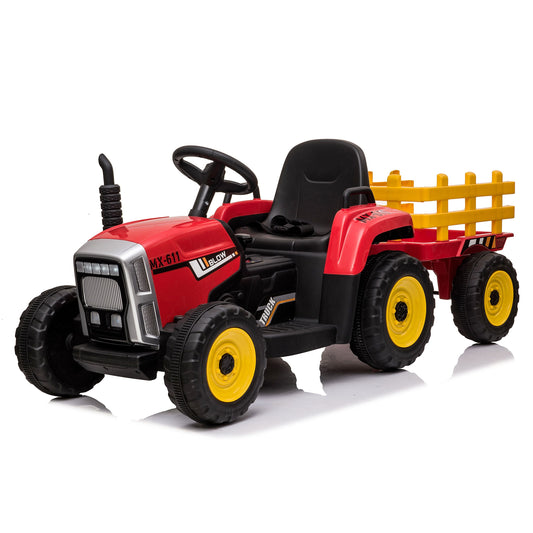 Trattore Elettrico per Bambini 12V con Rimorchio Rosso