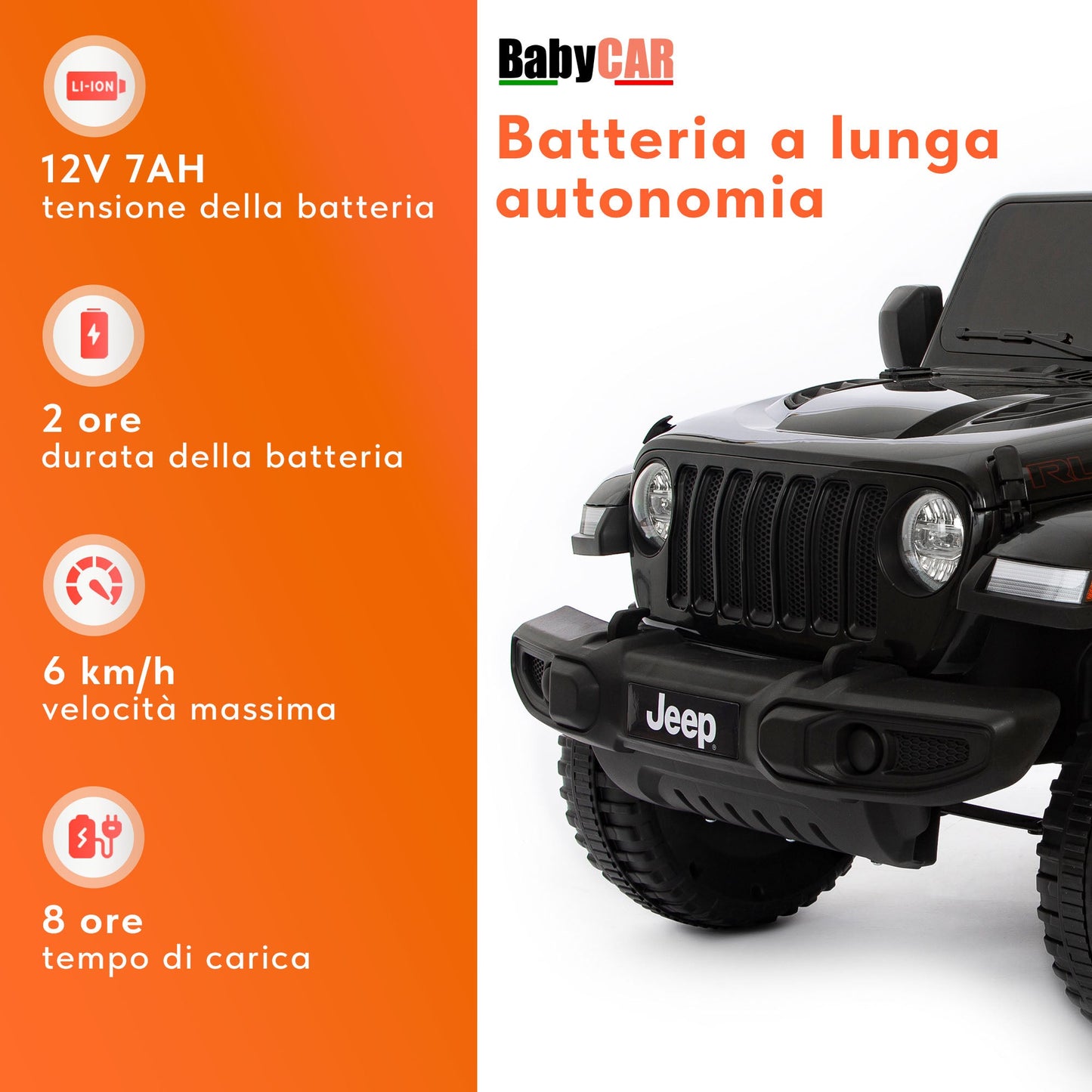 Jeep Wrangler Rubicon Elettrica per Bambini 12V 2 Posti Nero