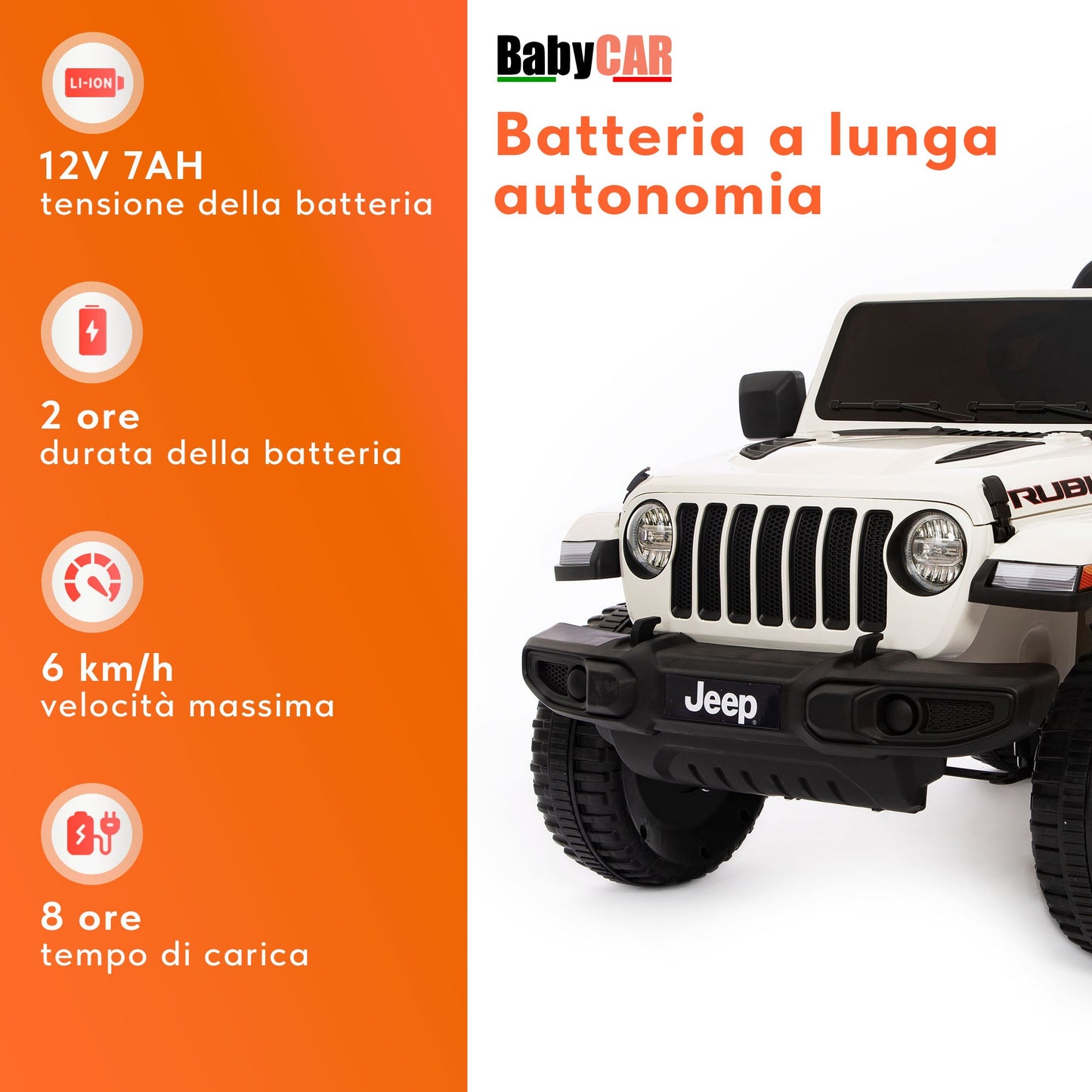 Jeep Wrangler Rubicon Elettrica per Bambini 12V 2 Posti Bianco