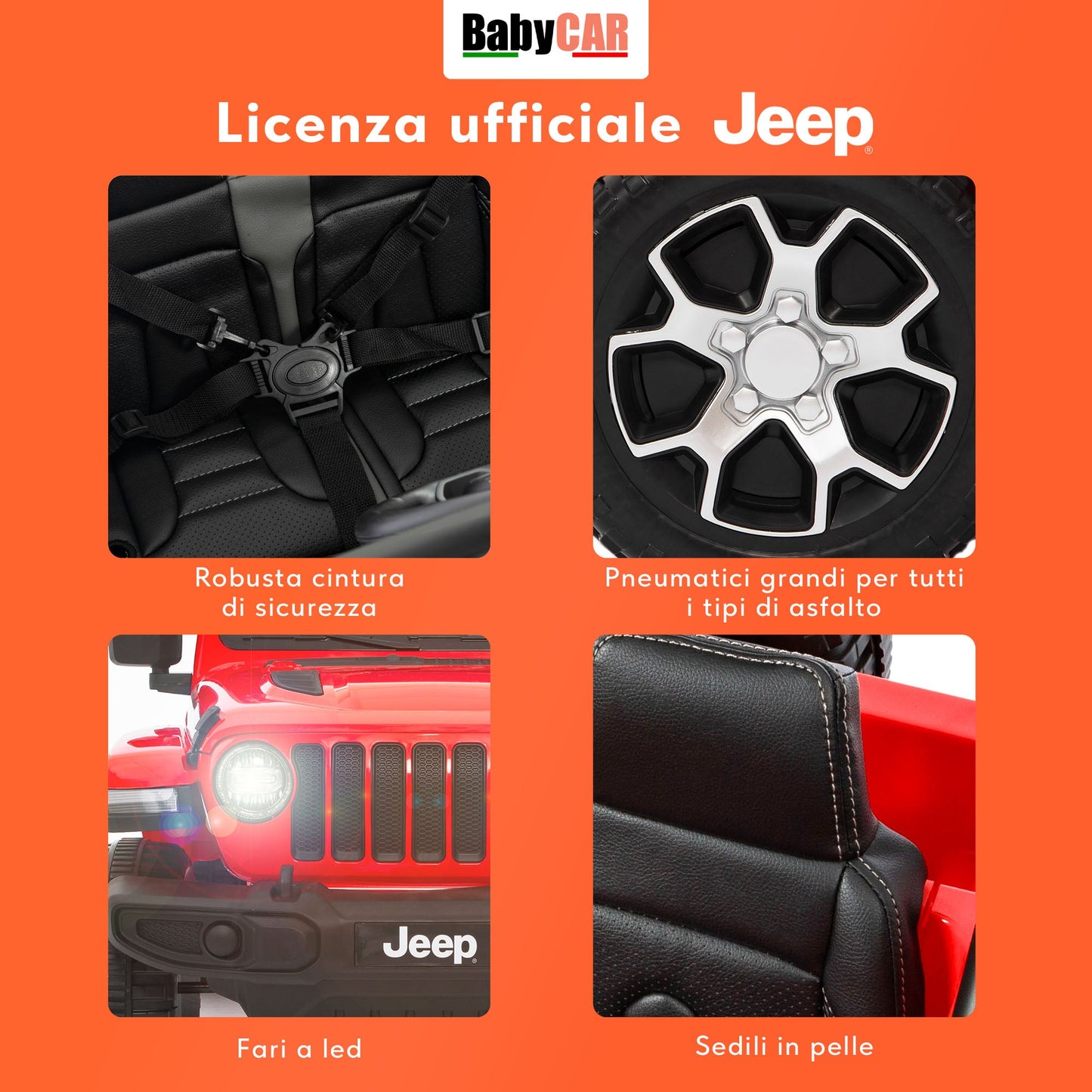 Jeep Wrangler Rubicon Elettrica per Bambini 12V 2 Posti Rosso