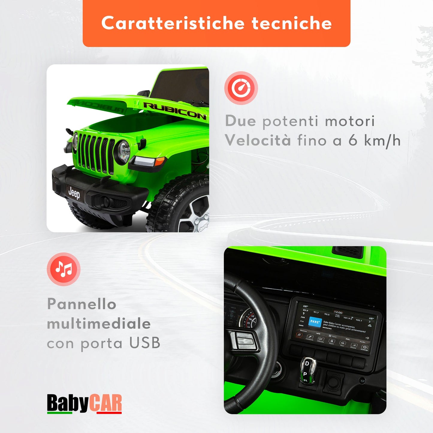 Jeep Wrangler Rubicon Elettrica per Bambini 12V 2 Posti Verde
