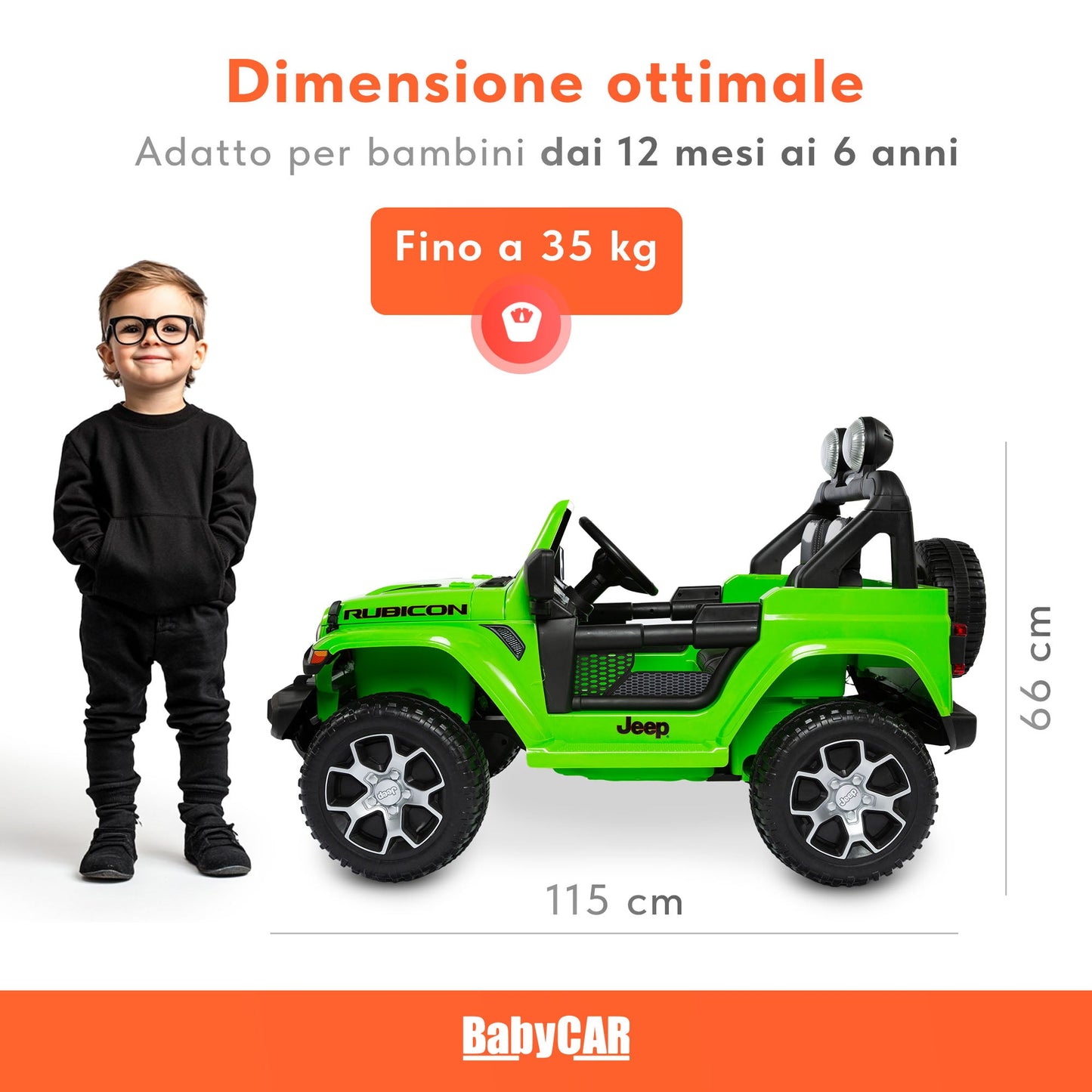 Jeep Wrangler Rubicon Elettrica per Bambini 12V 2 Posti Verde