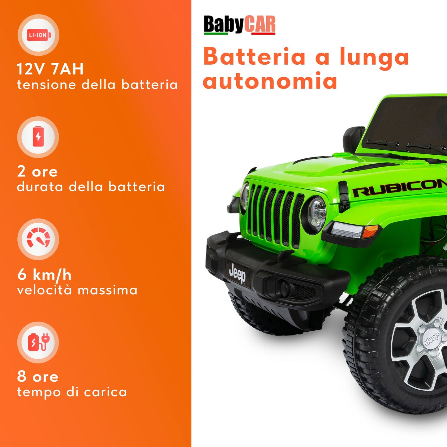 Jeep Wrangler Rubicon Elettrica per Bambini 12V 2 Posti Verde