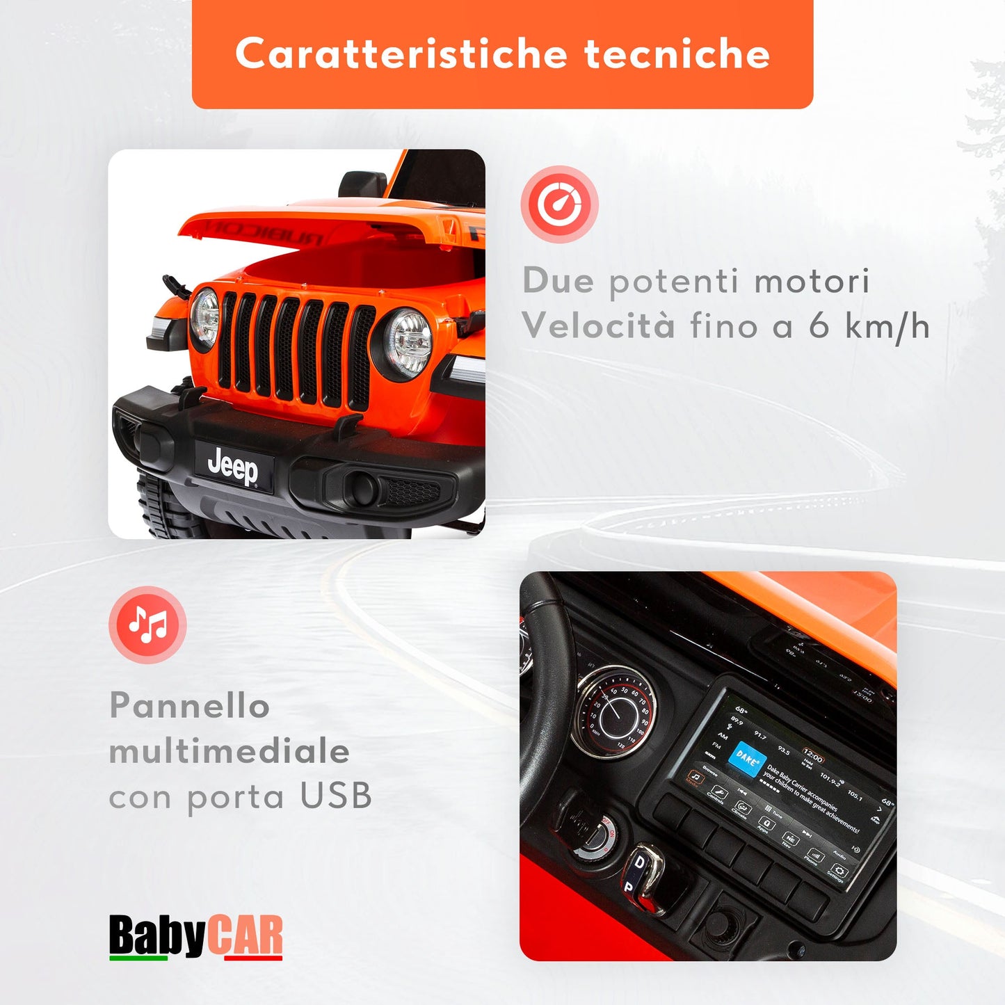 Jeep Wrangler Rubicon Elettrica per Bambini 12V 2 Posti Arancione