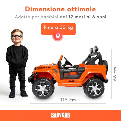 Jeep Wrangler Rubicon Elettrica per Bambini 12V 2 Posti Arancione