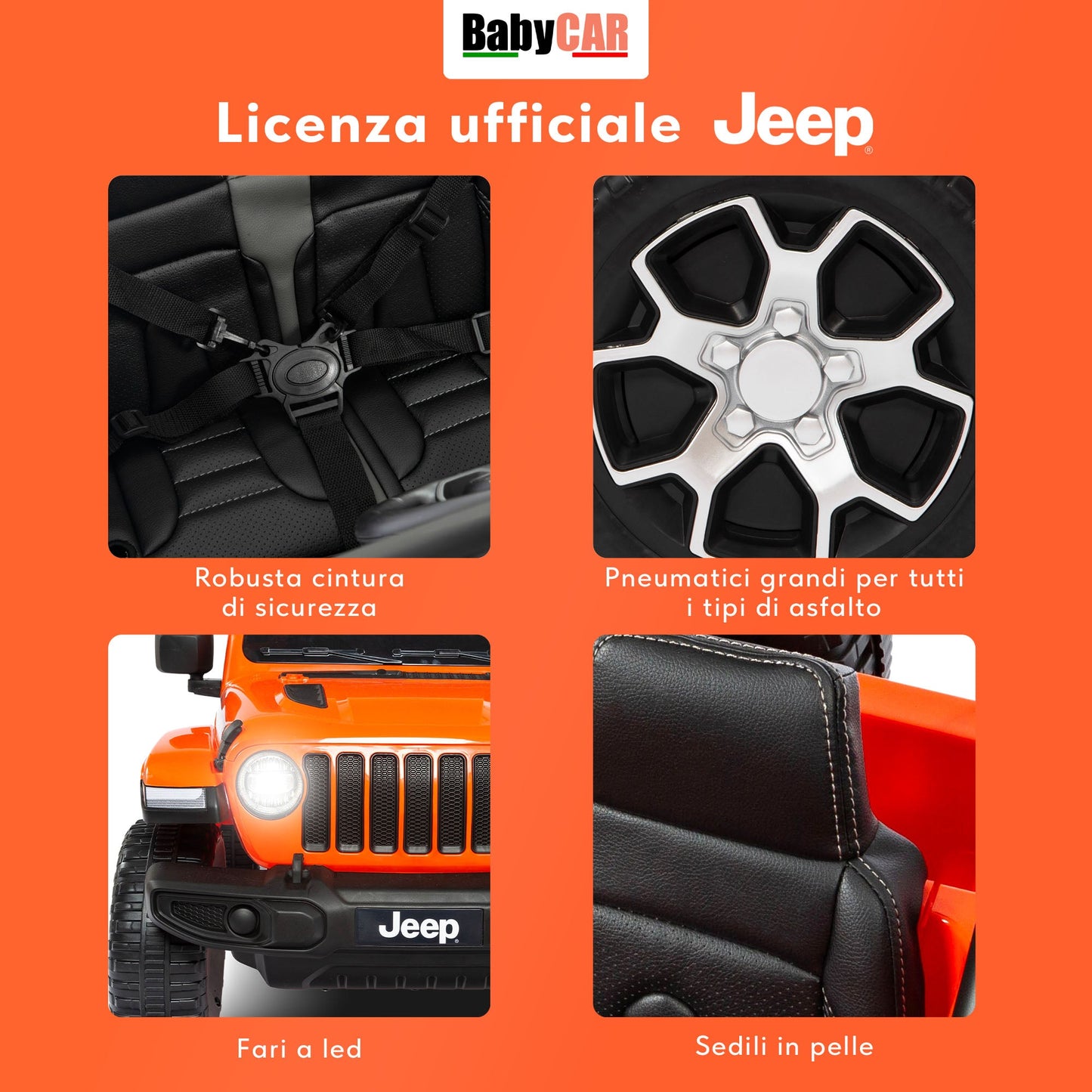 Jeep Wrangler Rubicon Elettrica per Bambini 12V 2 Posti Arancione