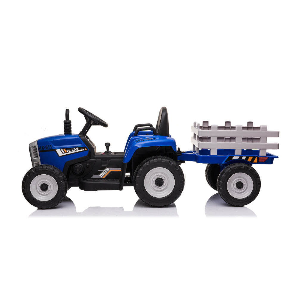 Trattore Elettrico per Bambini 12V con Rimorchio Blu