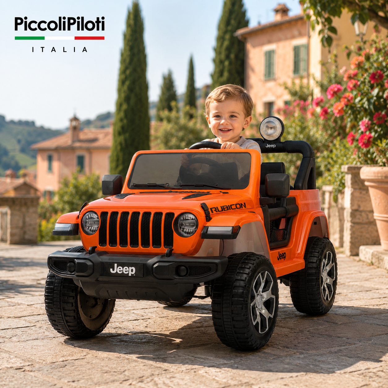 Jeep Wrangler Rubicon Elettrica per Bambini 12V 2 Posti Arancione