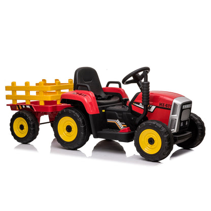 Trattore Elettrico per Bambini 12V con Rimorchio Rosso