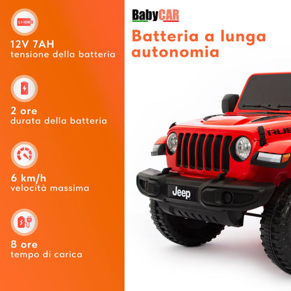 Jeep Wrangler Rubicon Elettrica per Bambini 12V 2 Posti Rosso