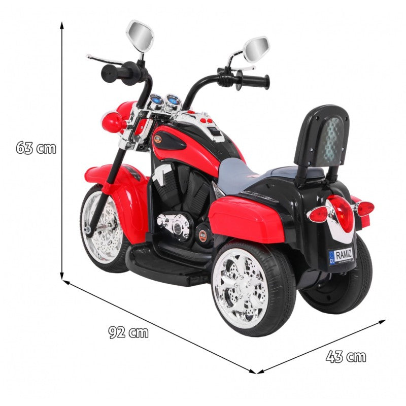 Moto Chopper Elettrica per Bambini Night Bike con Rotelle Rossa