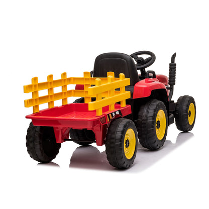 Trattore Elettrico per Bambini 12V con Rimorchio Rosso