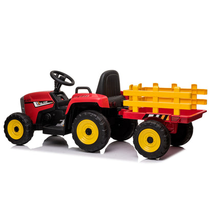 Trattore Elettrico per Bambini 12V con Rimorchio Rosso