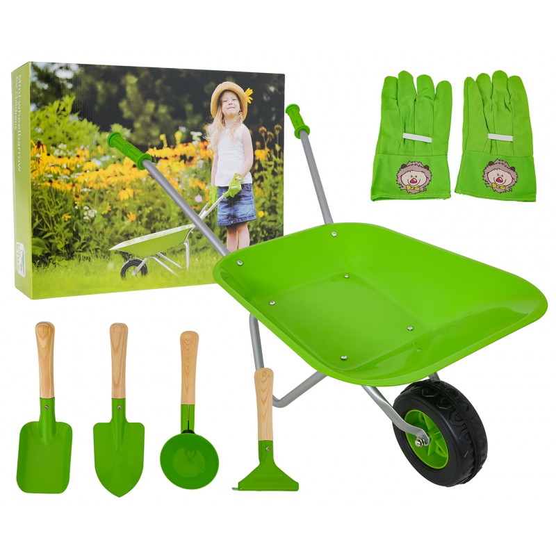 Set da Giardinaggio per Bambini con Carriola e Attrezzi Verde