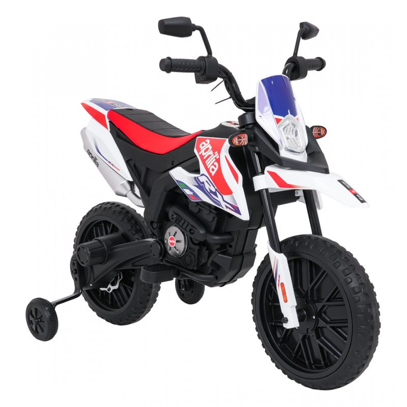 Moto Cross Elettrica per Bambini Aprilia RX con Rotelle Bianca