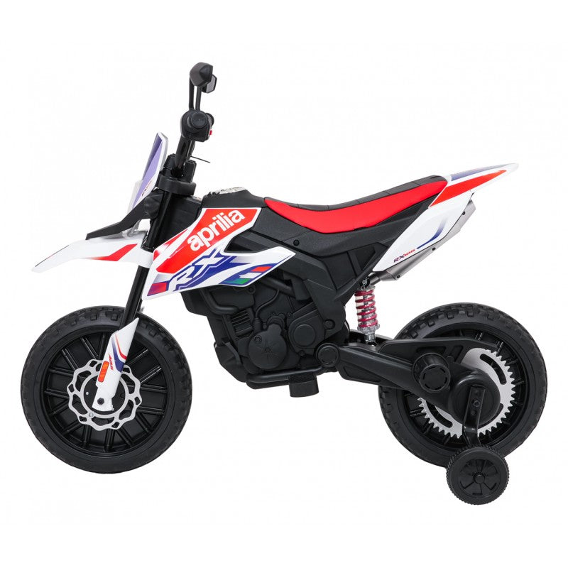 Moto Cross Elettrica per Bambini Aprilia RX con Rotelle Bianca
