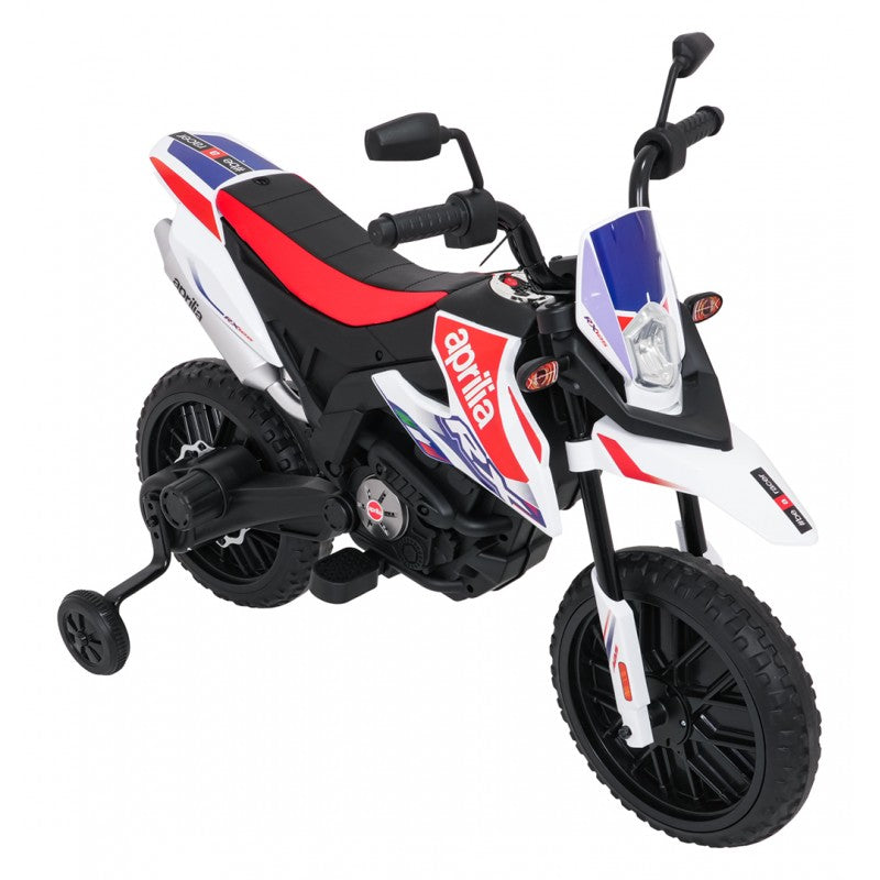Moto Cross Elettrica per Bambini Aprilia RX con Rotelle Bianca
