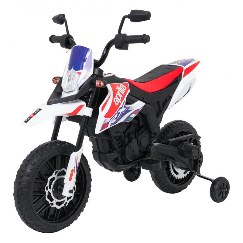 Moto Cross Elettrica per Bambini Aprilia RX con Rotelle Bianca