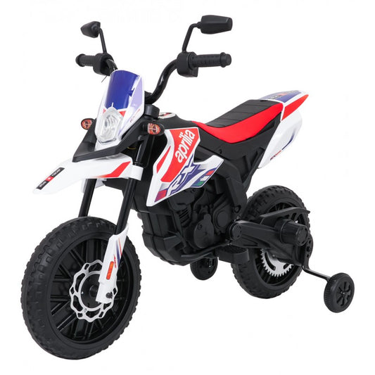 Moto Cross Elettrica per Bambini Aprilia RX con Rotelle Bianca