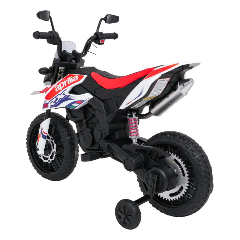 Moto Cross Elettrica per Bambini Aprilia RX con Rotelle Bianca