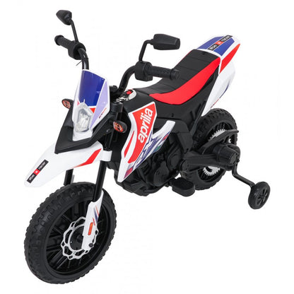 Moto Cross Elettrica per Bambini Aprilia RX con Rotelle Bianca