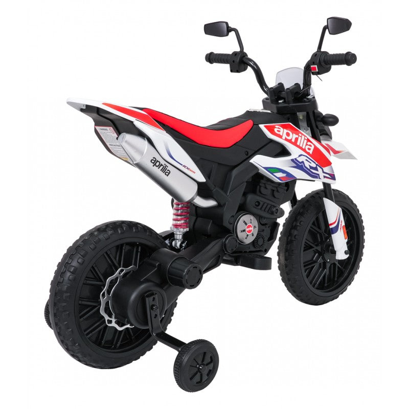 Moto Cross Elettrica per Bambini Aprilia RX con Rotelle Bianca