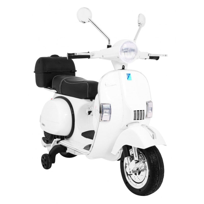 Scooter Elettrico per Bambini Stile Vespa con Rotelle Bianco