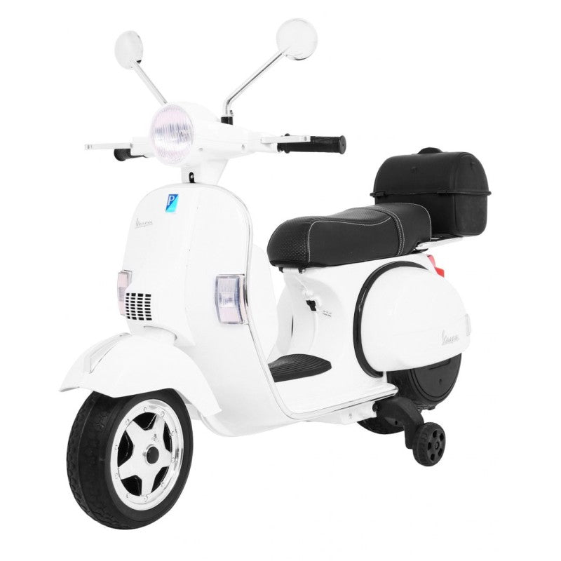Scooter Elettrico per Bambini Stile Vespa con Rotelle Bianco