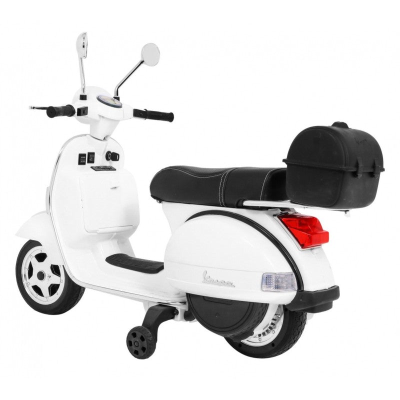 Scooter Elettrico per Bambini Stile Vespa con Rotelle Bianco